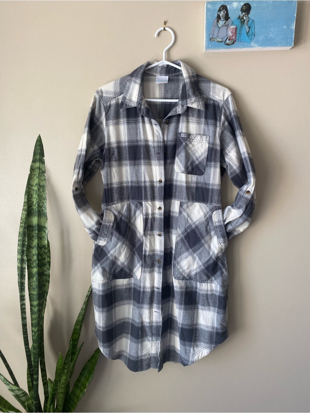 Columbia long sleeve flannel shirt dress, size large